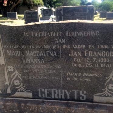 GERRYTS Jan Francois 1893-1970 &amp; Maria Magdalena Johanna LIEBENBERG 1893-1954