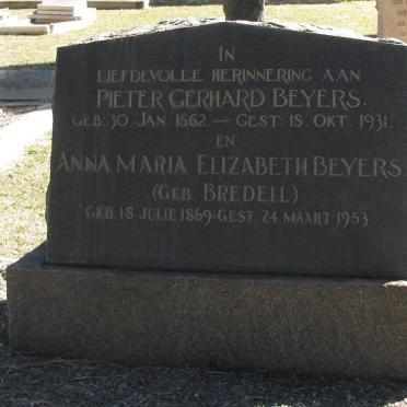 BEYERS Pieter Gerhard 1862-1931 &amp; Anna Maria Elizabeth BREDELL 1869-1953