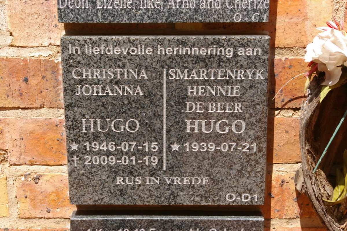 HUGO Smartenryk Hennie de Beer 1939- &amp; Christina Johanna 1946-2009
