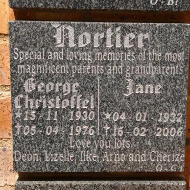 NORTIER George Christoffel 1930-1976 &amp; Jane 1932-2006