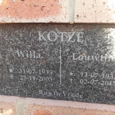 KOTZÉ Willa 1933-2003 &amp; Louwtjie 1933-2017