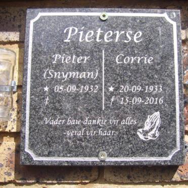 PIETERSE Corrie 1933-2016 &amp; Pieter 1932-
