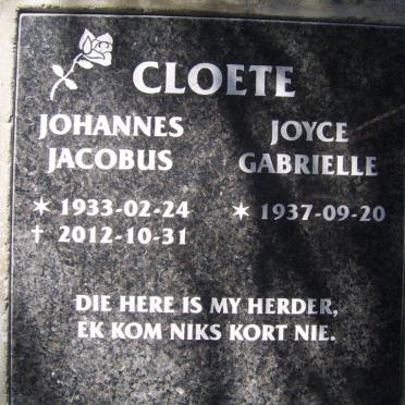 CLOETE Johannes Jacobus 1933-2012 &amp; Joyce Gabrielle 1937-