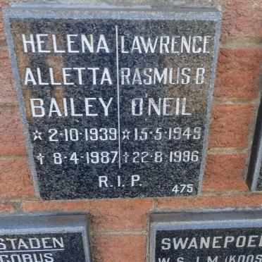 BAILEY Helena Alleta 1939-1987 :: O'NEIL Lawrence Rasmus B. 1949-1996