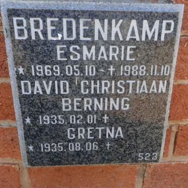 BREDENKAMP David Christiaan Berning 1935- &amp; Gretna 1935- :: BREDENKAMP Esmarie 1969-1988