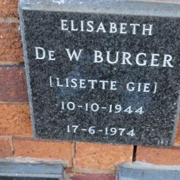 BURGER Elisabeth de W 1944-1974