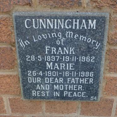 CUNNINGHAM Frank 1897-1962 &amp; Marie 1901-1986