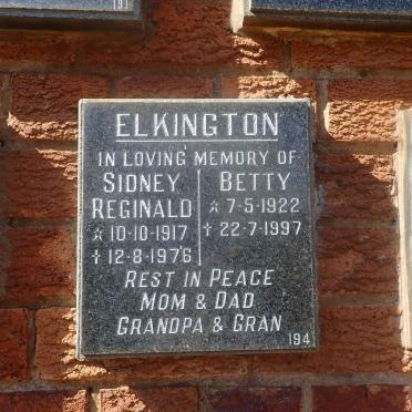 ELKINGTON Sidney Reginald 1917-1976 &amp; Betty 1922-1997