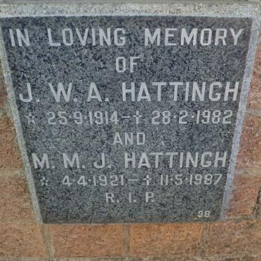 HATTINGH J.W.A. 1914-1982 &amp; M.M.J. 1921-1987