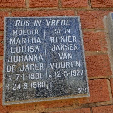 JAGER Martha Louisa Johanna, de 1906-1988 :: VUUREN Renier, Jansen van 1927-