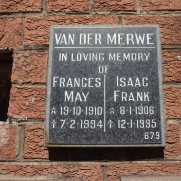 MERWE Isaac Frank, van der 1906-1995 &amp; Frances May 1910-1994