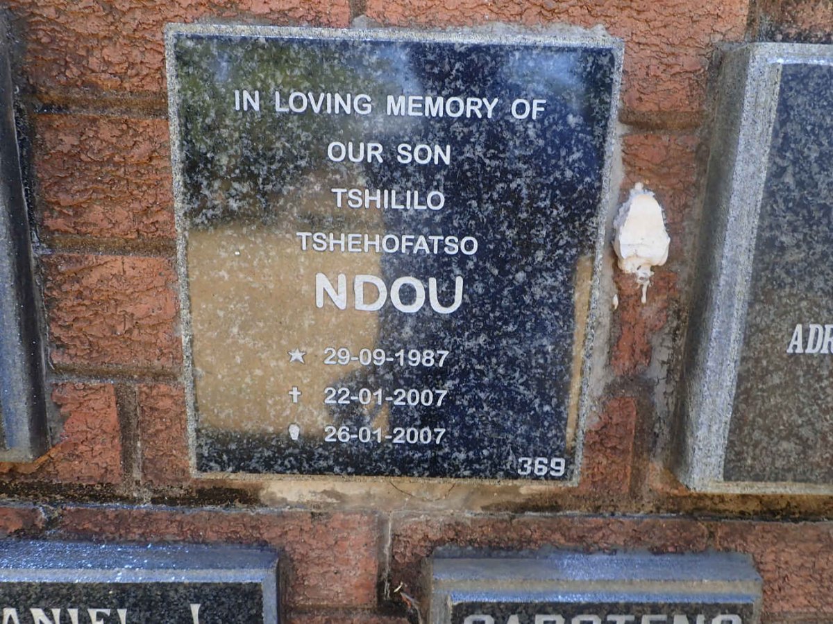 NDOU Tshililo Tshehofatso 1987-2007