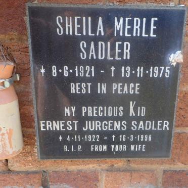 SADLER Ernest Jurgens 1922-1998 &amp; Sheila Merle 1921-1975
