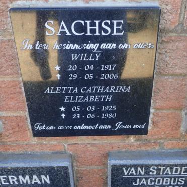 SACHSE Willy 1917-2006 &amp; Aletta Catherina Elizabeth 1925-1980