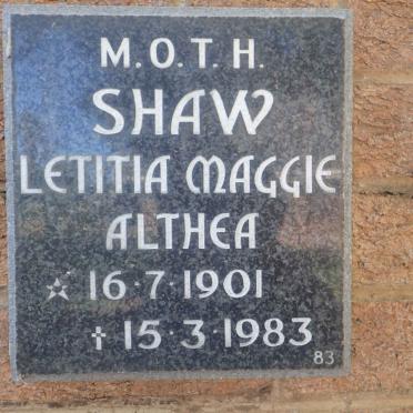 SHAW Letitia Maggie Althea 1901-1983