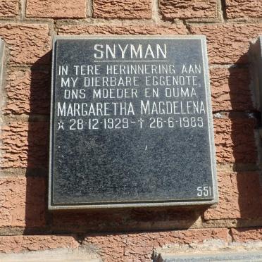 SNYMAN Margaretha Magdelena 1929-1989