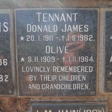 TENNANT Donald James 1911-1982 &amp; Olive 1909-1984