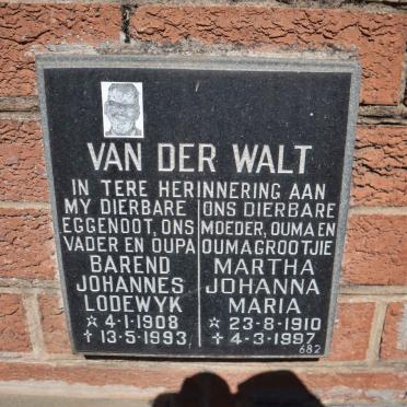 WALT Barend Johannes Lodewyk, van der 1908-1993 &amp; Martha Johanna Maria 1910-1997