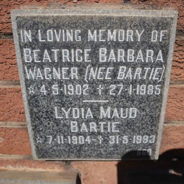 WAGNER Beatrice Barbara nee BARTIE 1902-1985 :: BARTIE Lydia Maud 1904-1993