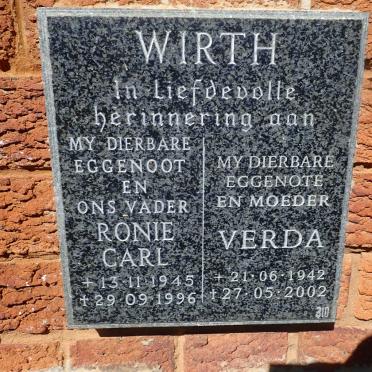 WIRTH Ronie Carl 1945-1996 &amp; Verda 1942-2002