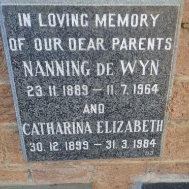 WYN Nanning, de 1889-1964 &amp; Catharina Elizabeth 1899-1984