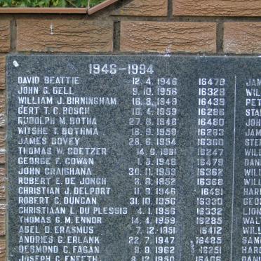 1. South African Legion Remembrance Wall / Suid Afrikaanse Legioen muur van herinnering 1946-1994