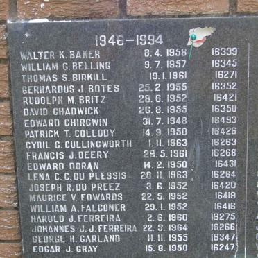 4. South African Legion Remembrance Wall / Suid Afrikaanse Legioen muur van herinnering 1946-1994
