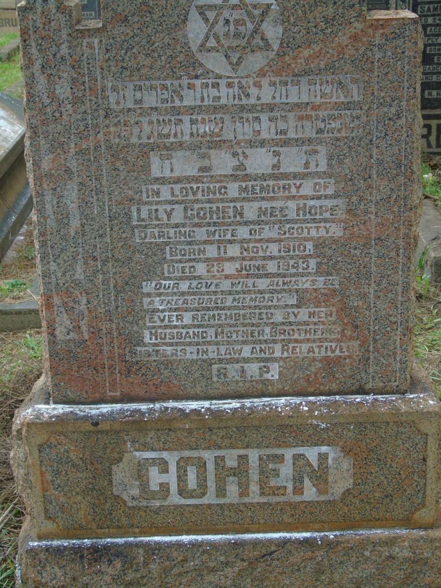 COHEN Lily nee HOPE 1910-1943