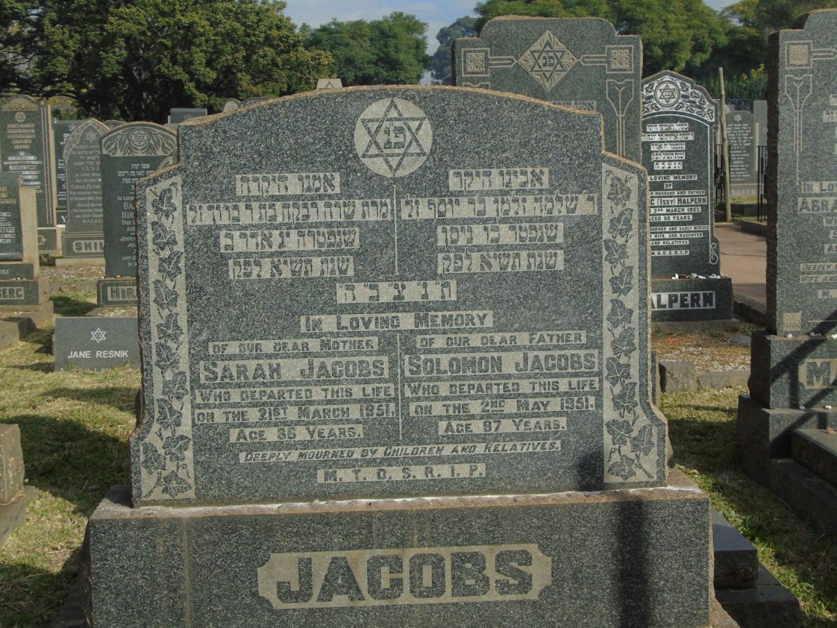 JACOBS Solomon -1951 & Sarah -1951