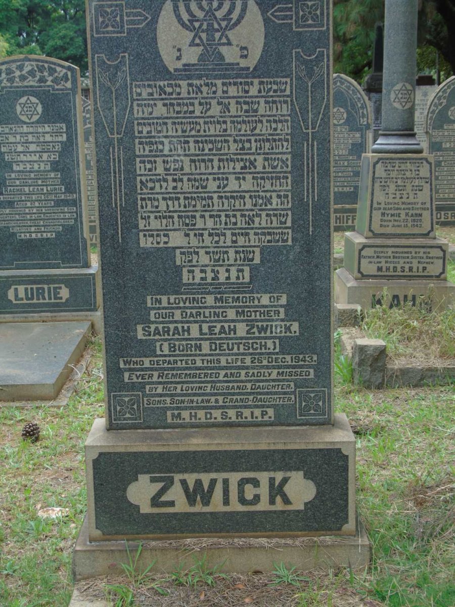 ZWICK Sarah Leah nee DEUTSCH -1943