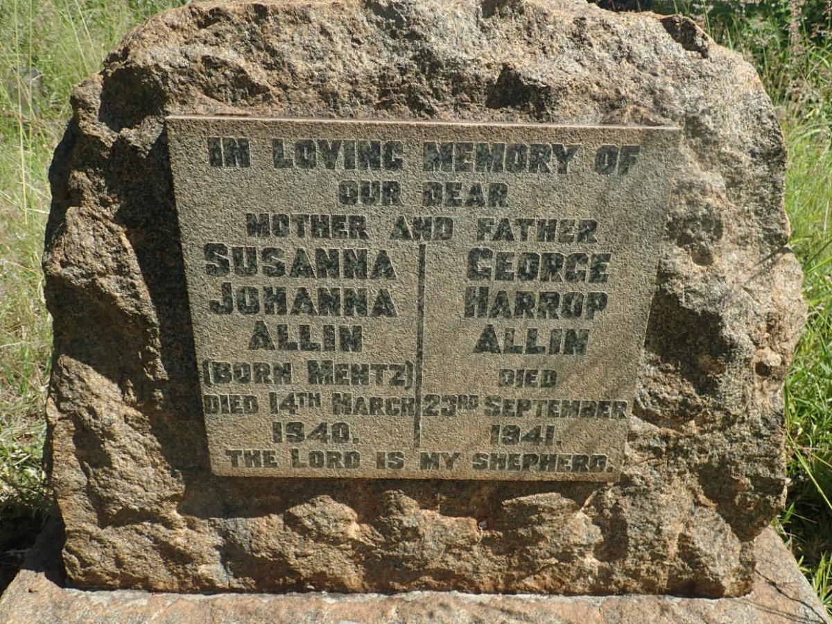 ALLIN George Harrop -1941 &amp; Susanna Johanna MENTZ -1940