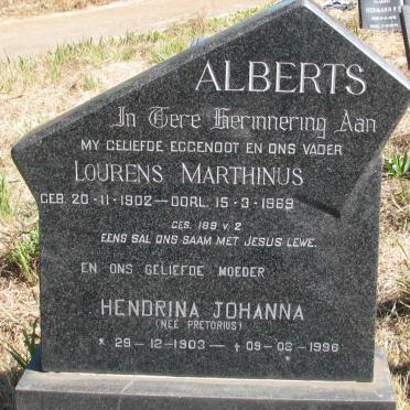 ALBERTS Lourens Marthinus 1902-1969 &amp; Hendrina Johanna PRETORIUS 1903-1996