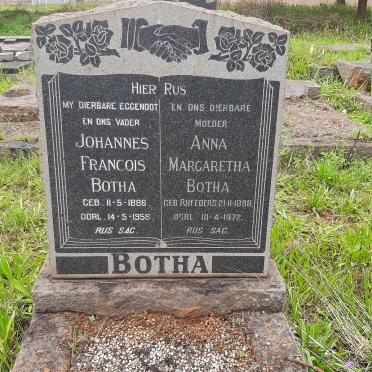 BOTHA Johannes Francois 1886-1958 &amp; Anna Margaretha RHEEDERS 1898-1972