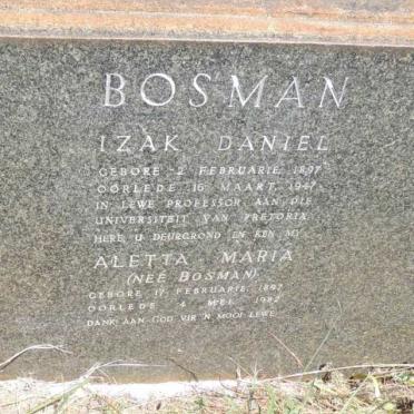 BOSMAN Izak Daniel 1897-1947 & Aletta Maria BOSMAN 1897-1982