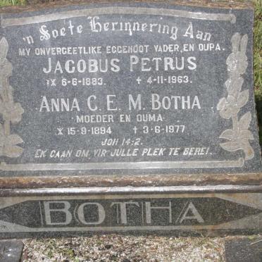 BOTHA Jacobus Petrus 1883-1963 &amp; Anna C.E.M. 1894-1977