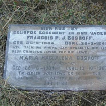 BOSHOFF Francois P.J. 1884-1945 & Maria Magdalena NIEMAND 1884-1967