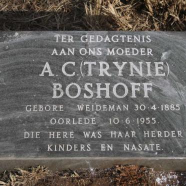 BOSHOFF A.C. nee WEIDEMAN 1885-1955