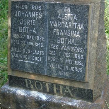 BOTHA Johannes Jurie 1865-1946 & Aletta Margaritha Frasina KLOPPERS 1868-1955