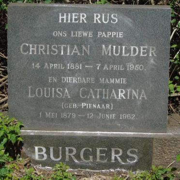 BURGERS Christian Mulder 1881-1950 & Louisa Catharina PIENAAR 1879-1962