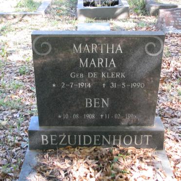 BEZUIDENHOUT Ben 1908-1996 &amp; Martha Maria DE KLERK 1914-1990