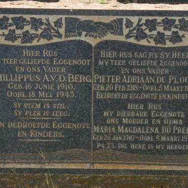 BERG Phillippus A., v.d. 1910-1943 :: PLOOY Pieter Adriaan, du 1918-1966 &amp; Maria Magdalena DU PREEZ 1910-1974