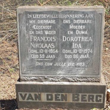 BERG Francois Nikolaas, van den -1954 &amp; Dorothea Ida  -1974