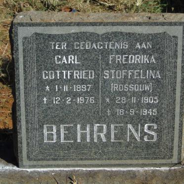 BEHRENS Carl Gottfried 1897-1976 & Fredrika Stoffelina ROSSOUW 1905-1945