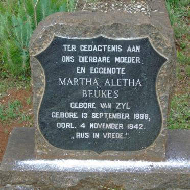 BEUKES Martha Aletha nee VAN ZYL, van 1898-1942