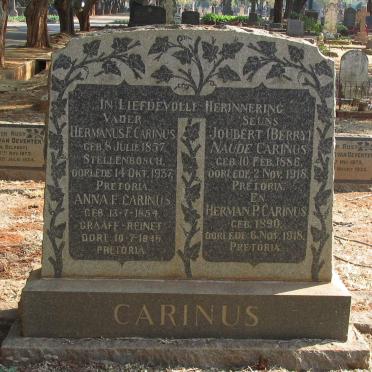 CARINUS Hermanus F. 1857-1937 &amp; Anna F. 1854-1945 :: CARINUS Joubert Naude 1886-1918 :: CARINUS Herman P. 1890-1918