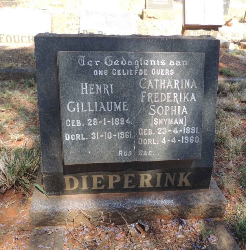 DIEPERINK Henri Gilliaume 1884-1961 &amp; Catharina Frederika Sophia SNYMAN 1891-1960