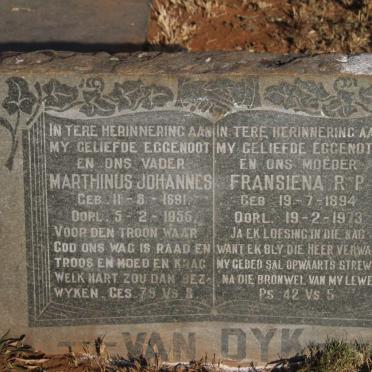 DYK Marthinus Johannes, van 1891-1955 & Fransiena R.P. 1894-1973