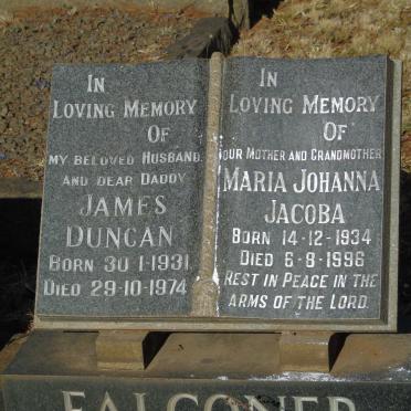 FALCONER James Duncan 1931-1974 & Maria Johanna Jacoba 1934-1996