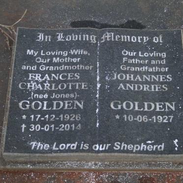 GOLDEN Frances Charlotte nee JONES 1926-2014 &amp; Johannes Andries 1927-