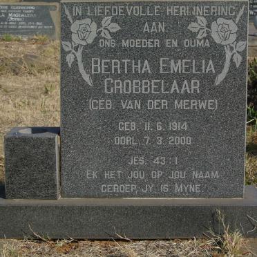 GROBBELAAR Bertha Emelia nee VAN DER MERWE 1914-2000